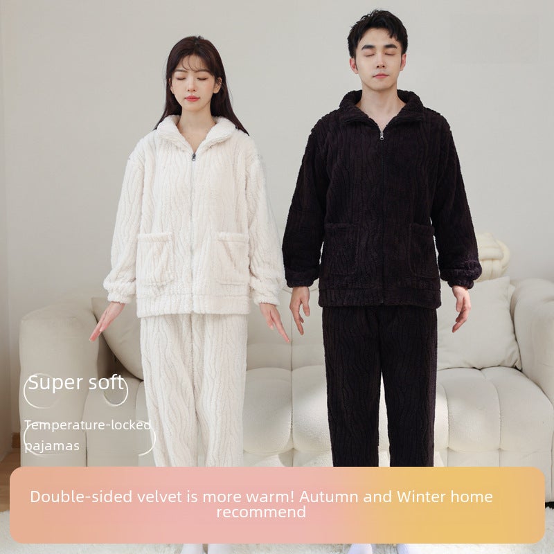 Luxurious Coral Fleece Couples Pajama Set Rose Pink-Female  - Image 3