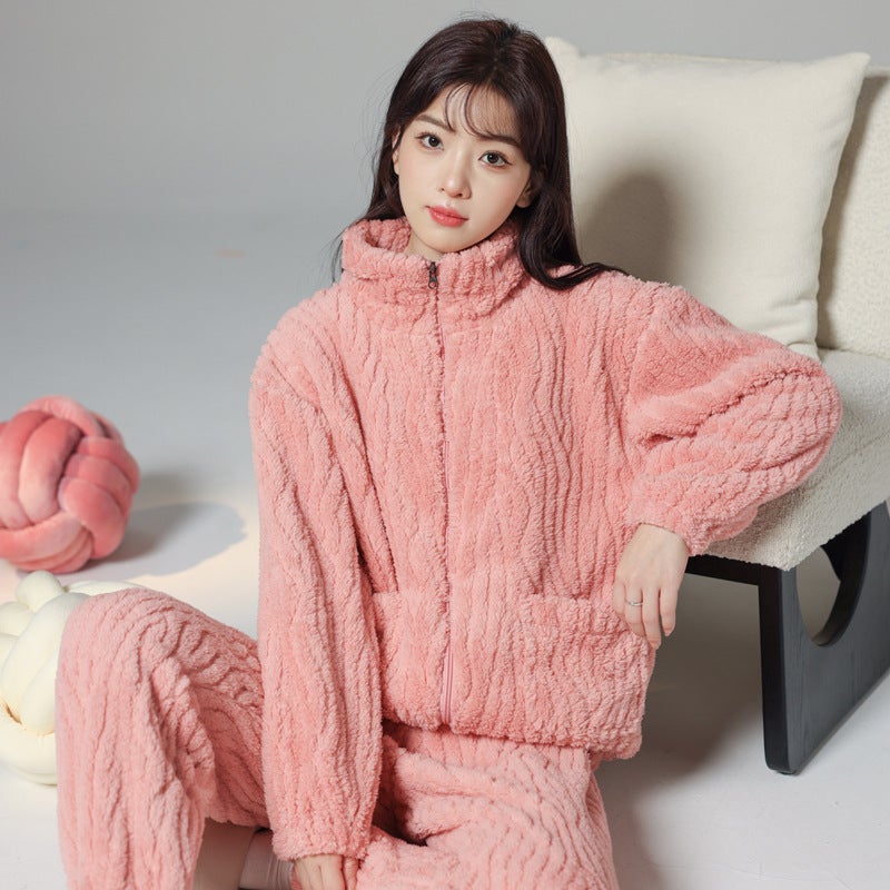 Luxurious Coral Fleece Couples Pajama Set Rose Pink-Female  - Image 5