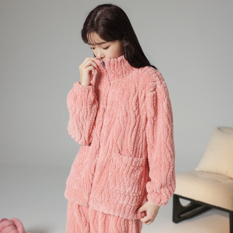 Luxurious Coral Fleece Couples Pajama Set Rose Pink-Female  - Image 1