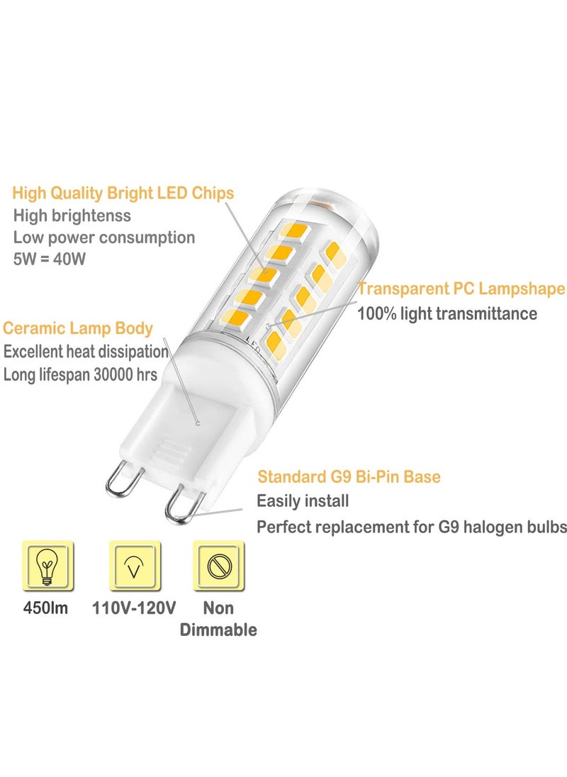 Generic - G9 LED Bulb Dual Pin Base 5W, 6000K Replacement 40W Halogen Bulb, White G9 Pendant Base Bulb Flicker Free, Home Lighting Non Dimmable, (5 Pack) - Image 1