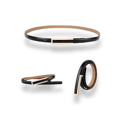 CaserBay Women's Belt Fashion Elegant Dress Skinny Patent Leather Belts Waistband Thin Waist Belt Alloy Gold Buckle, Black, For Waist 28"- 34", Women Size S-M, 4-6 - Image 1