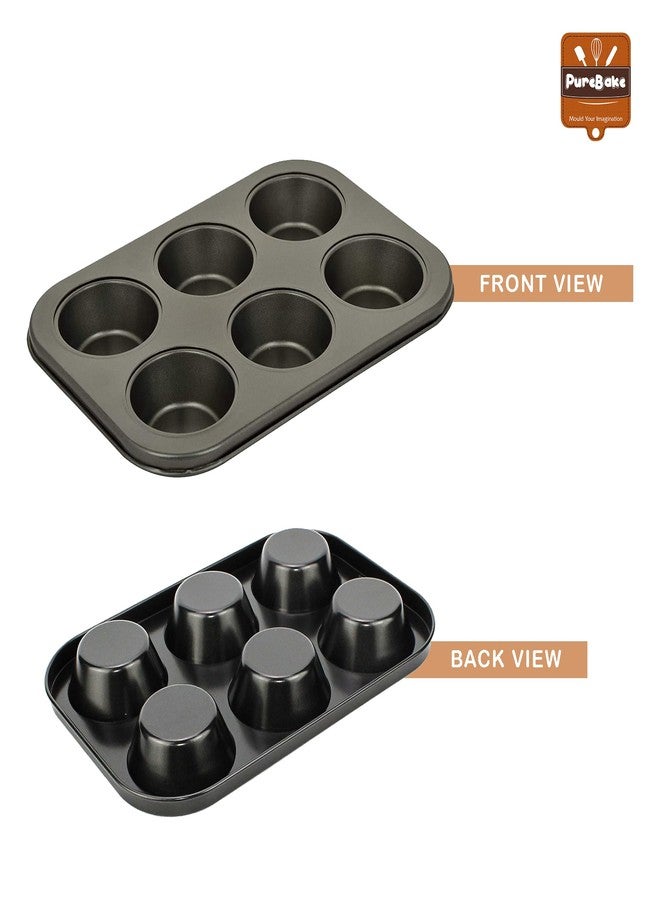 PureBake Muffin Tray with 6 Cavities and 100 Muffin Liners - SGS Certified Non-Stick Bakeware, Oven Safe, Microwave Safe, Dishwasher Safe, Carbon Steel Cupcake Mould for Baking - 1PCS, Black - Image 4