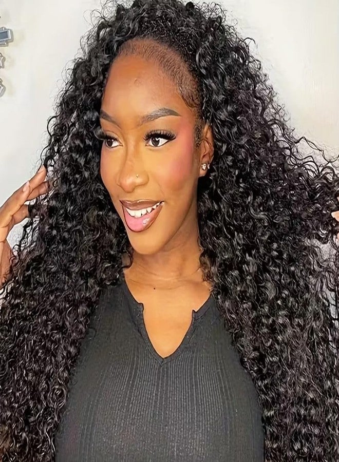 JYZ Half Wig Human Hair 300% Density 3 In 1 Seamless Flip Over Half Wig Invisible Hairline Glueless Wear and Go Beginner Friendly Curly Human Hair Wigs for Women 14 Inch - Image 1