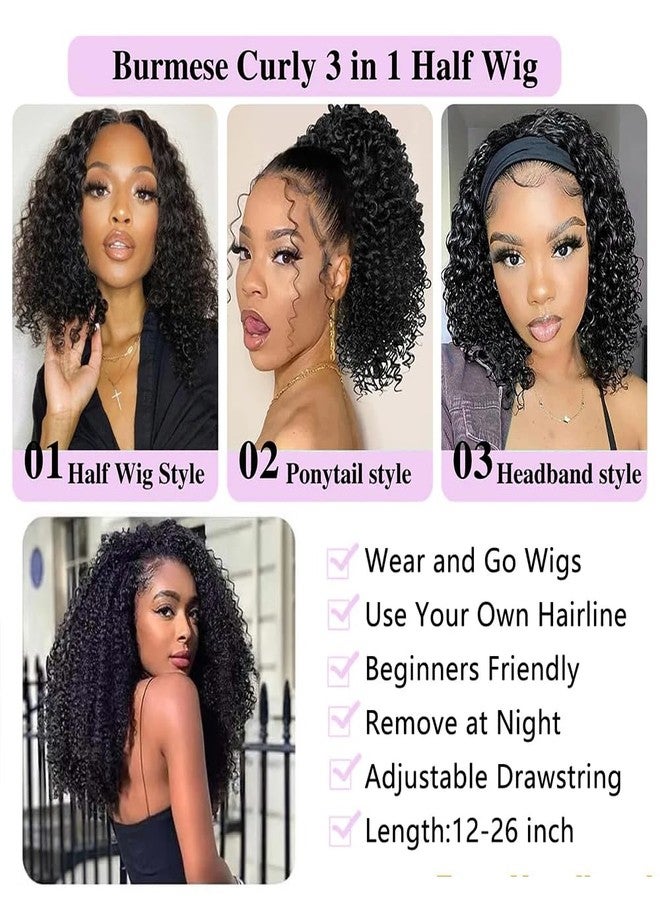 JYZ Half Wig Human Hair 300% Density 3 In 1 Seamless Flip Over Half Wig Invisible Hairline Glueless Wear and Go Beginner Friendly Curly Human Hair Wigs for Women 14 Inch - Image 3