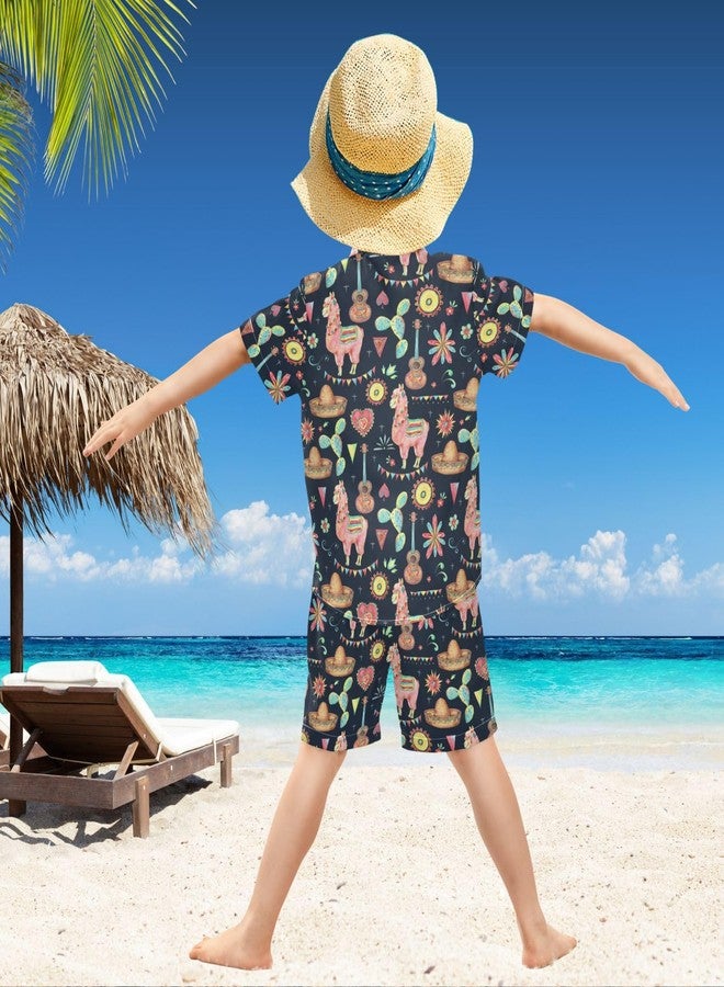 visesunny Toddler Boys 2 Piece Outfit Button Down Shirt and Short Sets Mexican Style Sun Cactus Llama Sombrero Flower Boy Summer Outfits for Infant Baby Children Kids - Image 3