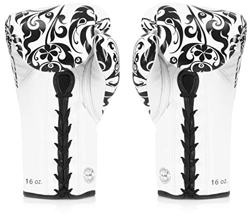 Fairtex Glory Training Gloves Premium Leather MMA Boxing Gloves Handmade in Thailand ShockAbsorbing Foam Padding Ideal for Kickboxing Sparring Competition White BGLG2 Laceup 10 oz - Image 3