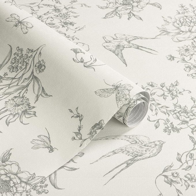 CREAM WHITE AND GRAY PEEL AND STICK WALLPAPER VINTAGE FLORAL CONTACT PAPER 169X1181 FLORAL BIRDS SELF ADHESIVE REMOVABLE WALLPAPER GREY FLOWERS DECORATIVE WALL PAPER FOR BATHROOM CABINETS