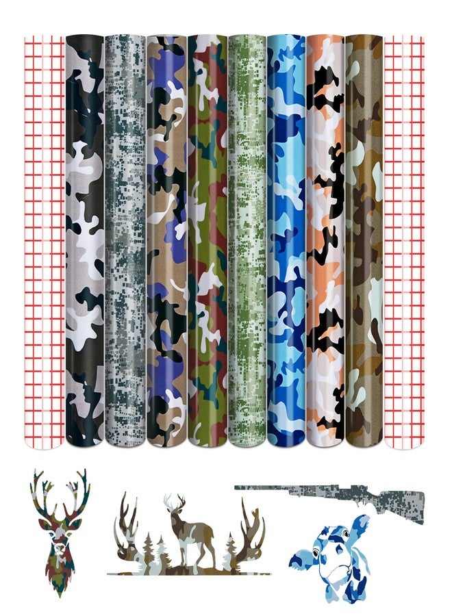 Tintnut فينيل دائم من تينتنت - 8 أوراق مقاس 12 × 10 بوصة، أوراق فينيل لاصقة دائمة بنمط التمويه، ملصق ذاتي مقاوم للماء بنمط عسكري، متوافق مع أجهزة كريكوت أو سيلويت - Image 1