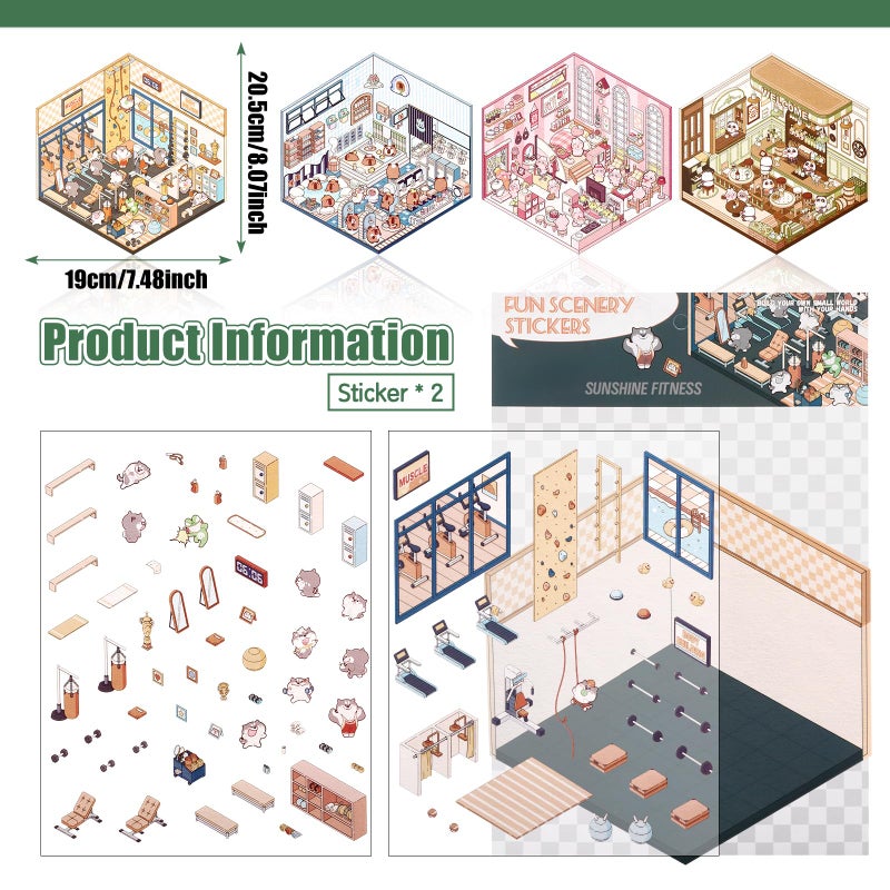 Draupnir DIY 3D House Stickers, 4 Set Fun DIY Stickers Scene Make Your Own Warm Home, Supermarket, Coffee Shop, Music Bar, Cute 3D Cartoon Scene Stickers for Adult Kids Relief Stress Pass The Time (XMPLUS) - Image 2