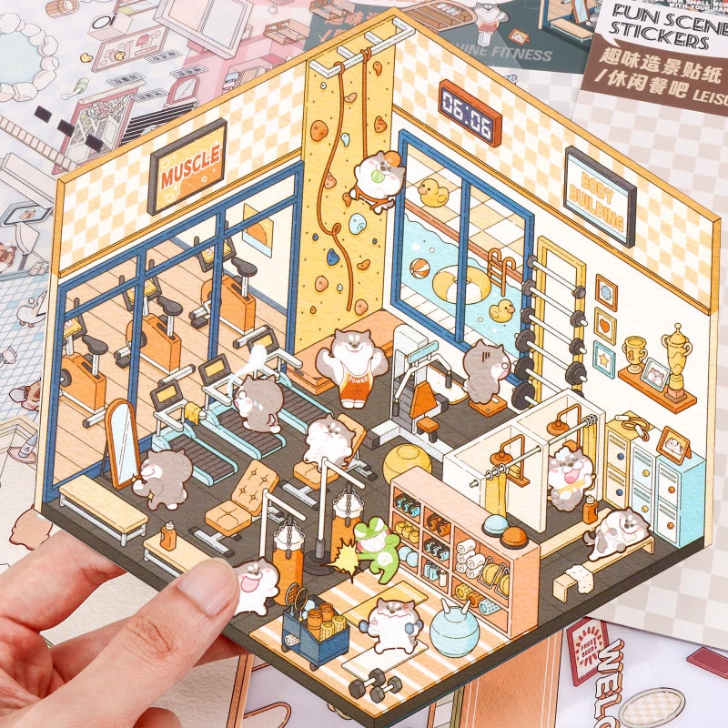 Draupnir DIY 3D House Stickers, 4 Set Fun DIY Stickers Scene Make Your Own Warm Home, Supermarket, Coffee Shop, Music Bar, Cute 3D Cartoon Scene Stickers for Adult Kids Relief Stress Pass The Time (XMPLUS) - Image 5