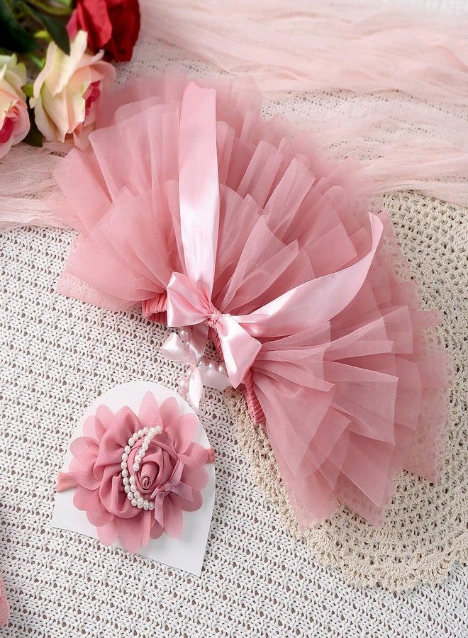 Vomdrok Newborn Baby Photography Props Outfits Tulle Mesh Tutu Skirt Headdress Soft Baby Fluffy Tutu Skirt Newborn Photography Outfits Pink - Image 3