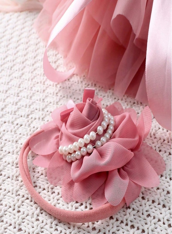 Vomdrok Newborn Baby Photography Props Outfits Tulle Mesh Tutu Skirt Headdress Soft Baby Fluffy Tutu Skirt Newborn Photography Outfits Pink - Image 4