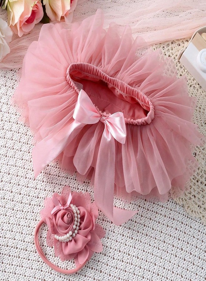 Vomdrok Newborn Baby Photography Props Outfits Tulle Mesh Tutu Skirt Headdress Soft Baby Fluffy Tutu Skirt Newborn Photography Outfits Pink - Image 5