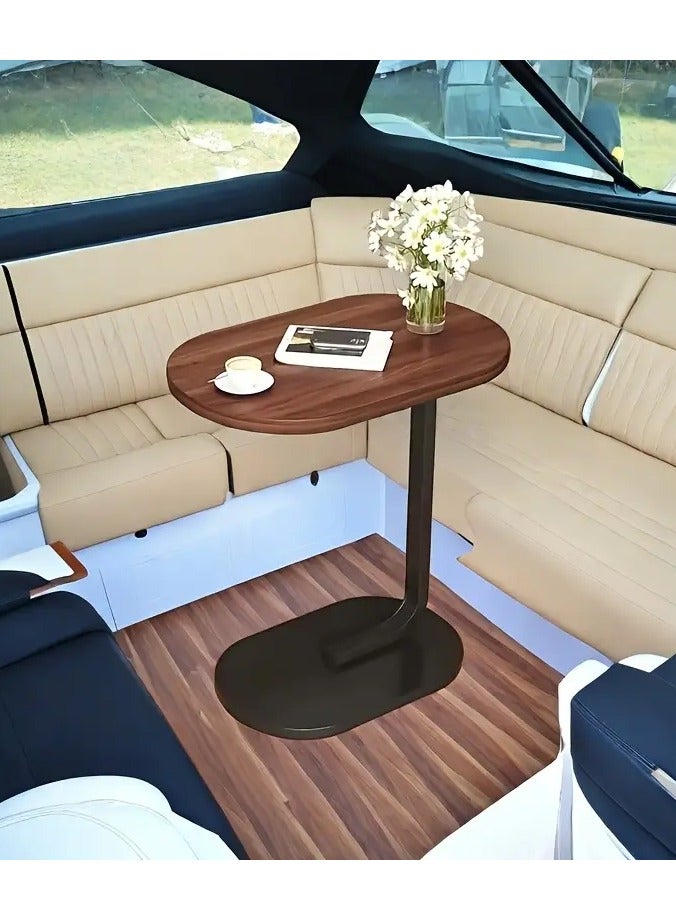 Generic Side service tables C-shaped design movable pull brown color and black frame Versatile for home for small spaces Used on the sofa in front of the TV and you can put it in the living room, bedroom, balcony, study with book and coffee or alarm clock or pot plants etc. Stylish and modern design that will easily fit into your other furniture styles that can slide next to the sofa or bed easily Perfectly fit small spaces The table is rustproof, waterproof and scratch-resistant Easy to assemble, simple to install and requires only a few basic operations It takes only 11 minutes  - Image 3