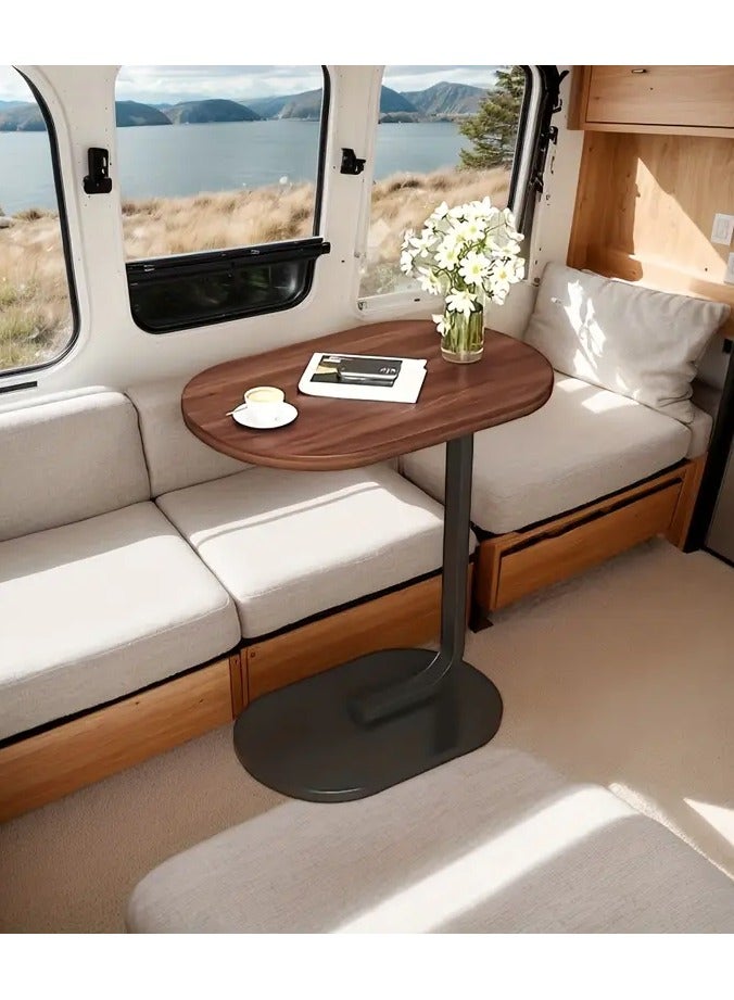 Generic Side service tables C-shaped design movable pull brown color and black frame Versatile for home for small spaces Used on the sofa in front of the TV and you can put it in the living room, bedroom, balcony, study with book and coffee or alarm clock or pot plants etc. Stylish and modern design that will easily fit into your other furniture styles that can slide next to the sofa or bed easily Perfectly fit small spaces The table is rustproof, waterproof and scratch-resistant Easy to assemble, simple to install and requires only a few basic operations It takes only 11 minutes  - Image 5