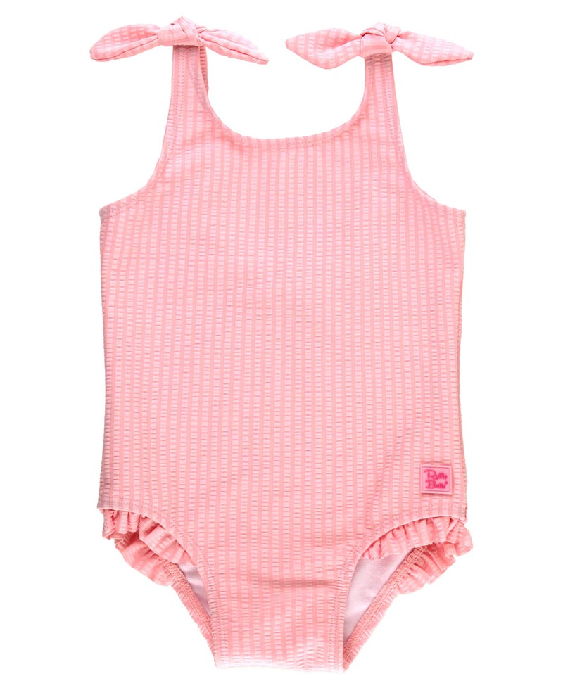 RuffleButts Girls UPF50+ Sun Protection Tie Shoulder/Cross Back One Piece Swimsuit - Pink Seersucker, 5 - Image 4