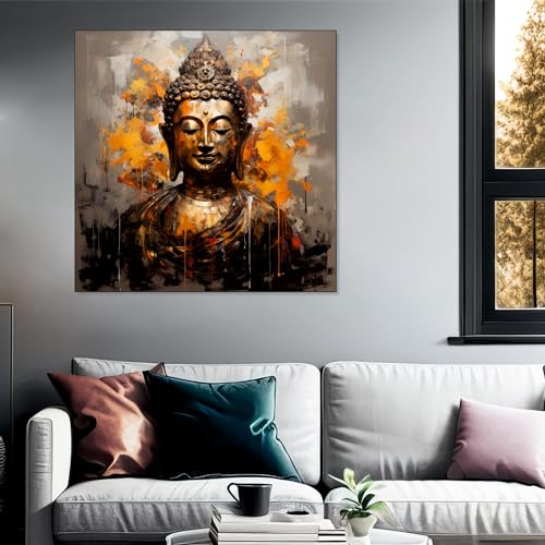 The Castle Decor Lord Buddha Wall Painting for Living Room Big Size - Meditating Gautam Buddha Painting Wall Decor Peaceful Art for Bedroom, Office, Hotels & Gifting - Wooden Framed (24X24 inch) - Image 2