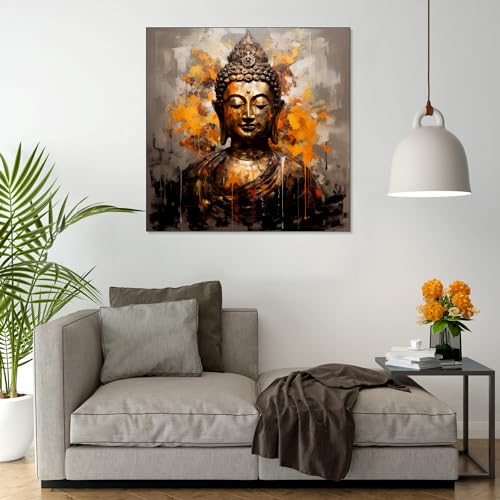 The Castle Decor Lord Buddha Wall Painting for Living Room Big Size - Meditating Gautam Buddha Painting Wall Decor Peaceful Art for Bedroom, Office, Hotels & Gifting - Wooden Framed (24X24 inch) - Image 3