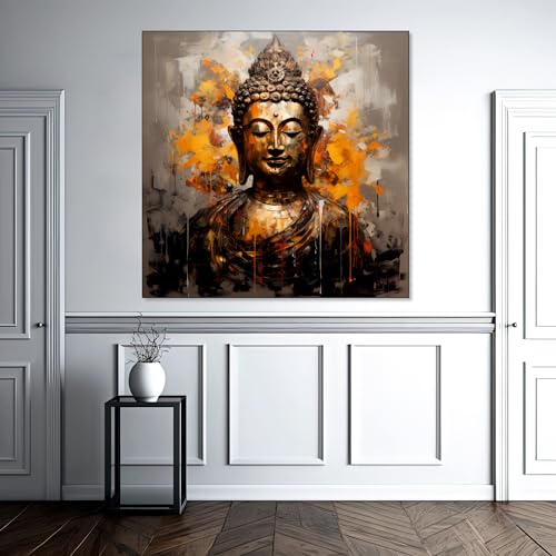 The Castle Decor Lord Buddha Wall Painting for Living Room Big Size - Meditating Gautam Buddha Painting Wall Decor Peaceful Art for Bedroom, Office, Hotels & Gifting - Wooden Framed (24X24 inch) - Image 1