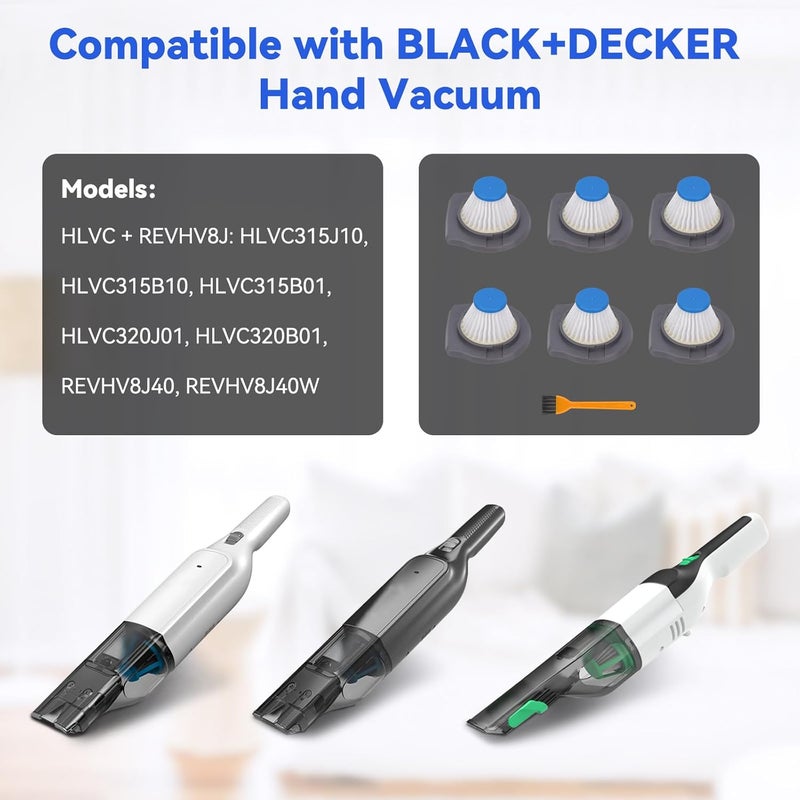 مرشح فراغ HLVCF10 بديل متوافق مع مكنسة BLACK+DECKER اليدوية، جزء مرشح قابل للغسيل لسلسلة AdvancedClean و Reviva (6 قطع) - Image 3