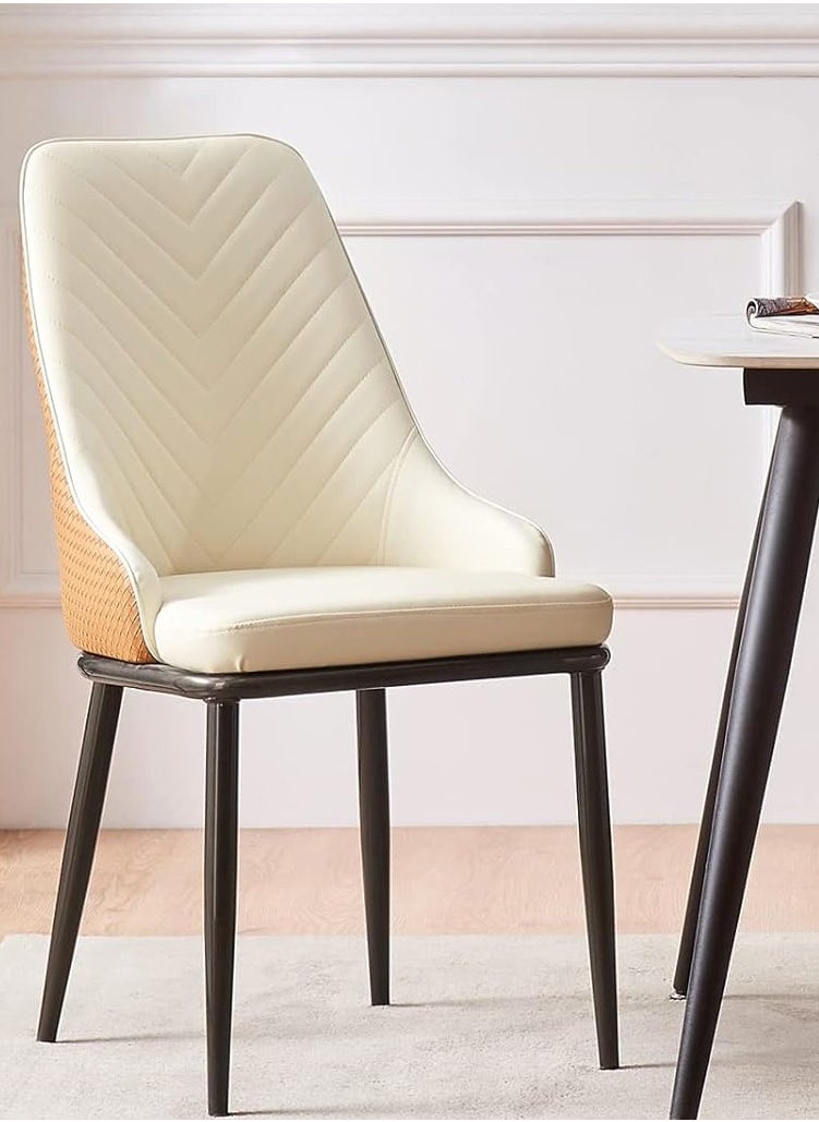 Neo Front PU Leather Upholstered Dining Chair, Modern Weaved High Back Armless Side Chair Heavy Duty Accent Leisure Chair w/Metal Frame for Dining Room Kitchen Living Room Small Space, DB-CY2201  - Image 1