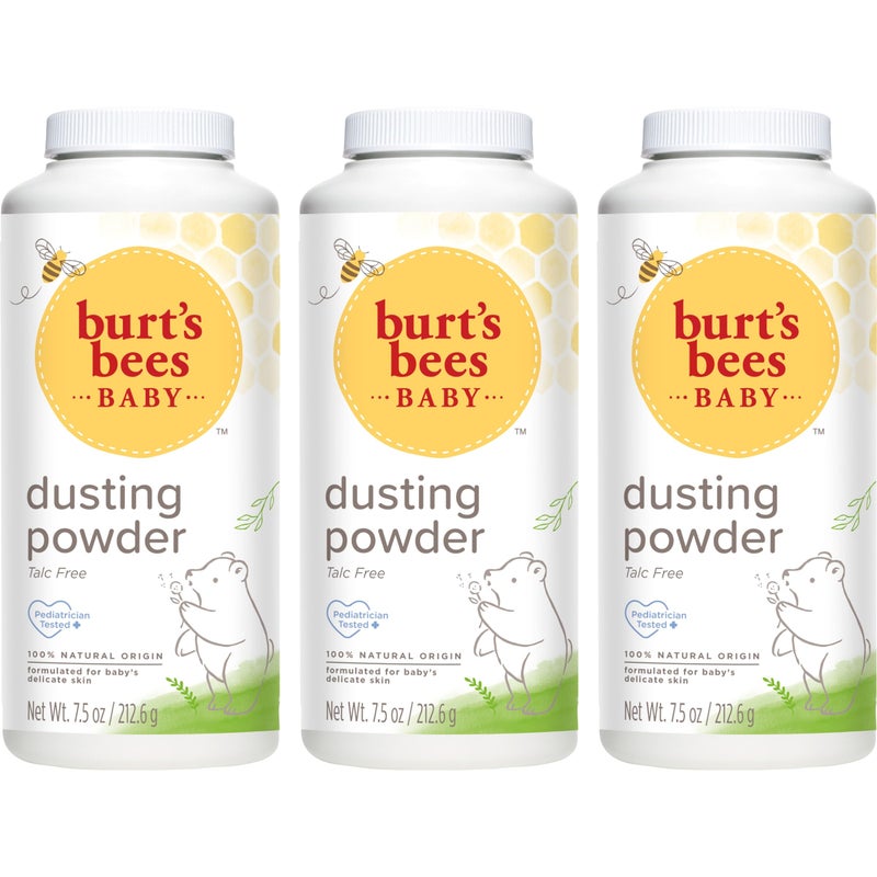 Burt's Bees Baby Dusting Powder, 100% Natural Origin, Talc-Free, Pediatrician Tested, 7.5 Ounces, Pack of 3, Pack May Vary - Image 1