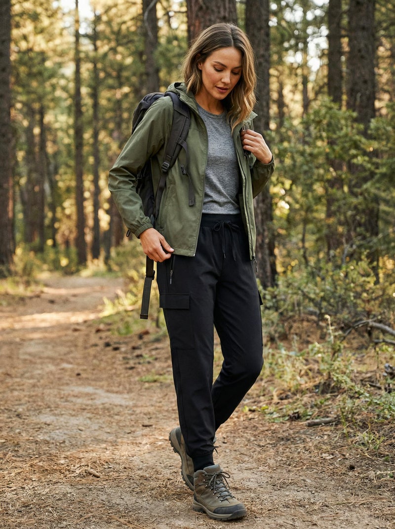 Libin Women's Cargo Joggers Lightweight Quick Dry Hiking Pants Athletic Lounge Casual Travel Petite, Black S - Image 2
