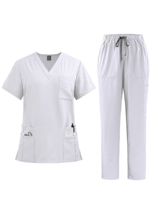 Women's and men's scrub set, V-neck scrub top with pockets and quick-drying scrub set for cargo pants  - Image 1