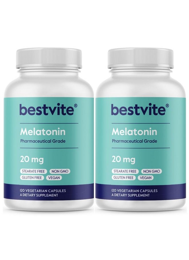 BESTVITE - BESTVITE Melatonin 20mg (240 Vegetarian Capsules) (120 x 2) - No Stearates - Vegan - Non GMO - Gluten Free - Image 1