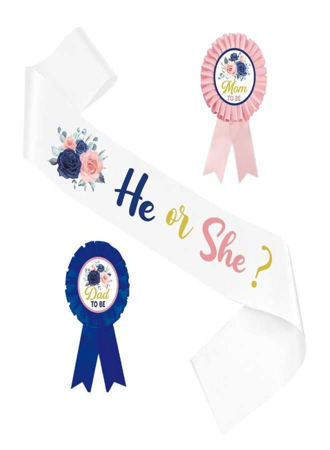 PATICARRY He or She Theme Mom to Be Sash and Daddy to Be Tinplate Badge Pin for Baby Shower,Boy or Girl Gender Reveal Sash Pink Blue Pink, Welcome Baby, New Mom Gifts for Baby Celebration - Image 1
