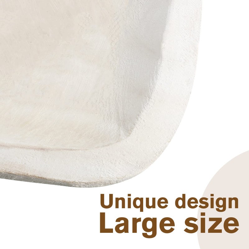 Xaatren Large Wooden Dough Bowl Decorative Wooden Bowl Rustic Long Dough Bowls Decor for Farmhouse Home Dining Table Centerpiece Living Room Kitchen Decorations(10 x 6 Inch,White) - Image 4