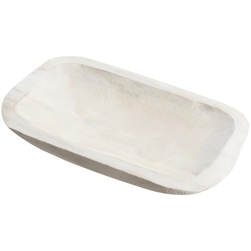 Xaatren Large Wooden Dough Bowl Decorative Wooden Bowl Rustic Long Dough Bowls Decor for Farmhouse Home Dining Table Centerpiece Living Room Kitchen Decorations(10 x 6 Inch,White) - Image 1