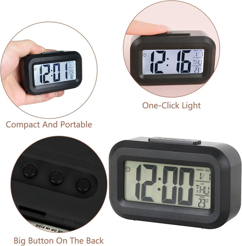 Kadio Small Digital Alarm Clock Large Display Bedside Clock with Luminous Temperature Calendar, Battery Powered Alarm Clock for Bedroom Office Desk Table (Black) - Image 3