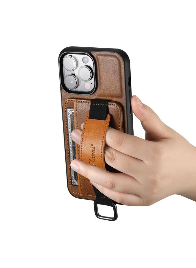 Suteni Case For iPhone 13 H13 Card Wallet Wrist Strap Holder PU Phone Case - Image 5