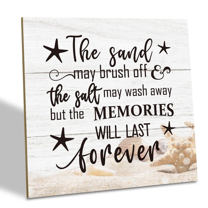 SUSZDOU علامة خشب الشاطئ قد الرمال قد تغسل بالملح قد تغسل ولكن الذكريات ستستمر إلى الأبد Wood Plaque Table Art Sign - Image 1