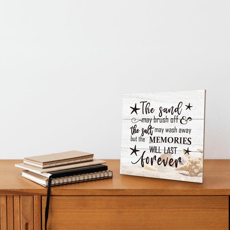 SUSZDOU علامة خشب الشاطئ قد الرمال قد تغسل بالملح قد تغسل ولكن الذكريات ستستمر إلى الأبد Wood Plaque Table Art Sign - Image 4