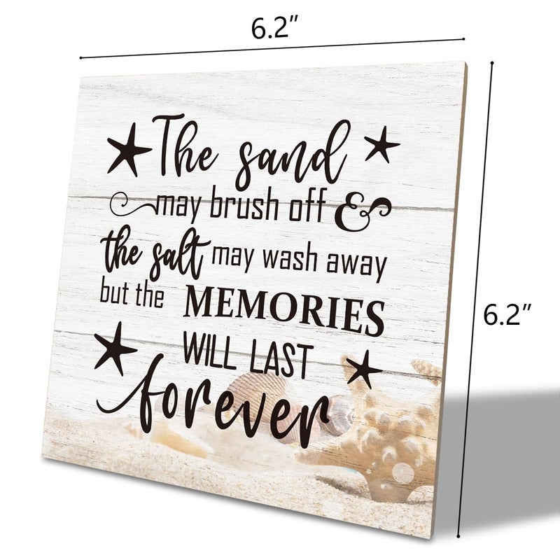 SUSZDOU علامة خشب الشاطئ قد الرمال قد تغسل بالملح قد تغسل ولكن الذكريات ستستمر إلى الأبد Wood Plaque Table Art Sign - Image 2