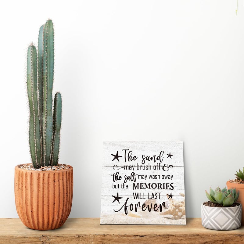 SUSZDOU علامة خشب الشاطئ قد الرمال قد تغسل بالملح قد تغسل ولكن الذكريات ستستمر إلى الأبد Wood Plaque Table Art Sign - Image 5