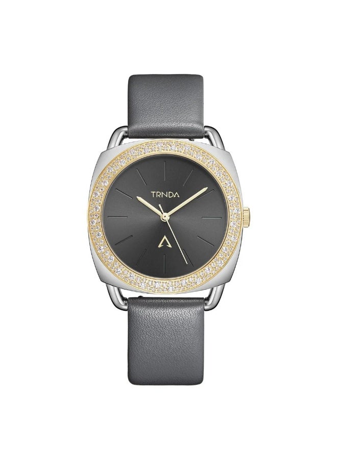 Trnda Women's Watch With Silver Stainless Steel Case And Gray Leather Band - Image 1