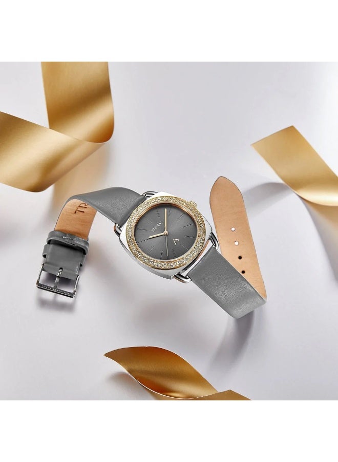 Trnda Women's Watch With Silver Stainless Steel Case And Gray Leather Band - Image 5