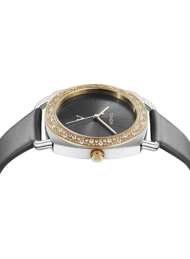 Trnda Women's Watch With Silver Stainless Steel Case And Gray Leather Band - Image 3