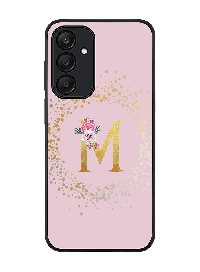 Stylizedd Rugged Black edge case for Samsung Galaxy A25, Slim fit Thin Cover- Custom Monogram Initial Letter Floral Pattern Alphabet-M  (Pink ) - Image 1