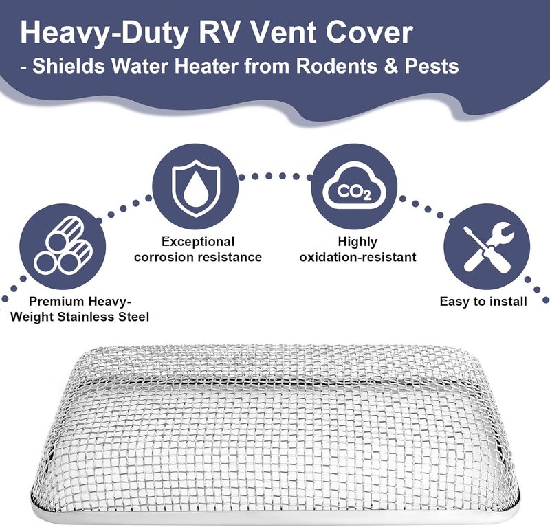 Wadoy RV Furnace Vent Cover,Flying Insect Bug Cover,Stainless Steel Screen to Protect RV Water Heater from External Creature,7.5''x 4.1''x 1.3'' - Image 4