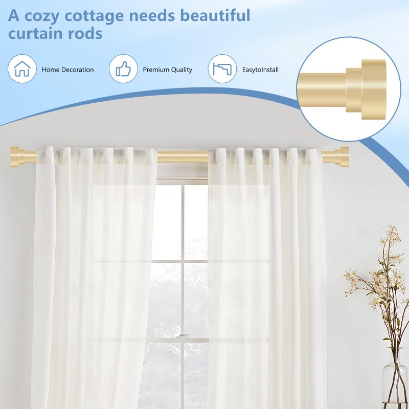 hei! dear Gold Curtain Rods for Windows 48 to 84 Inch,1 Inch Heavy Duty Curtain Rods,Adjustable Modern Drapery Rod,Window Single Pole 30-84,Brass Gold - Image 4