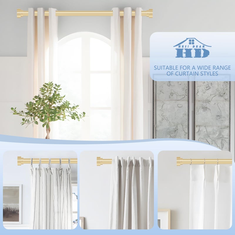 hei! dear Gold Curtain Rods for Windows 48 to 84 Inch,1 Inch Heavy Duty Curtain Rods,Adjustable Modern Drapery Rod,Window Single Pole 30-84,Brass Gold - Image 5