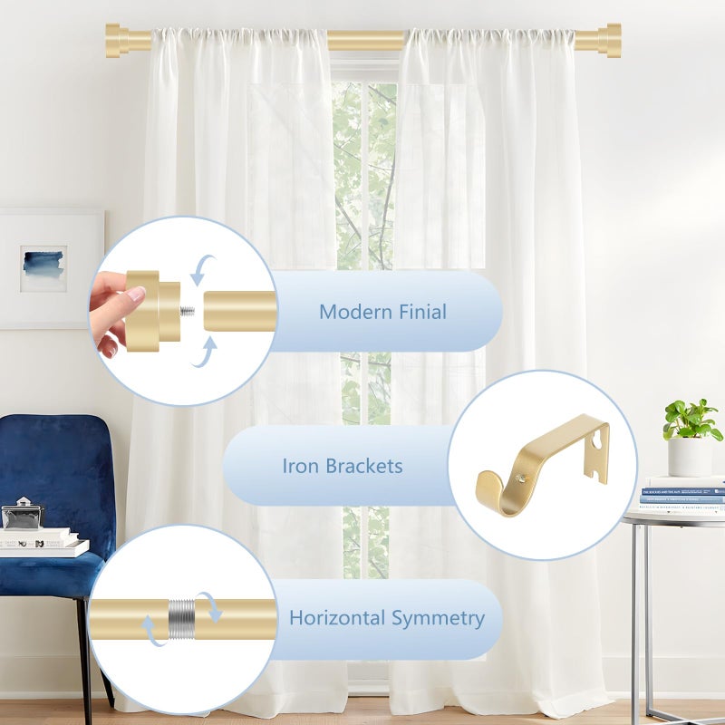 hei! dear Gold Curtain Rods for Windows 48 to 84 Inch,1 Inch Heavy Duty Curtain Rods,Adjustable Modern Drapery Rod,Window Single Pole 30-84,Brass Gold - Image 2