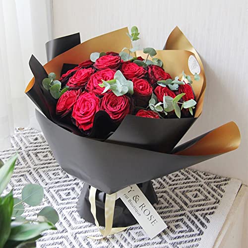 YEXEXINM 40pcs Double Sided Gold Black Flower Wrapping Paper, 22.8X22.8 Inch Waterproof Floral Wrapping Paper Sheets Florist Bouquet Supplies Packaging Paper for Wedding Engagement DIY Crafts Gift - Image 5