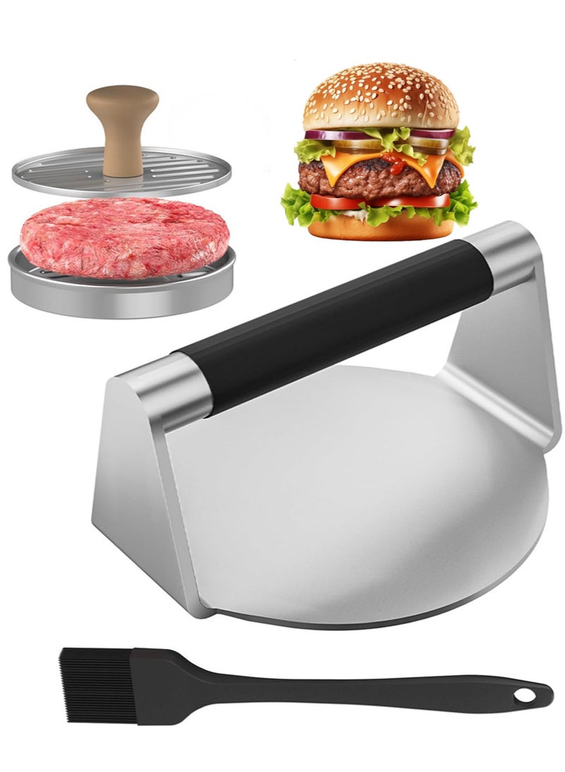 Bincoo 3PCS Meat Press Burger Press Kit, Round Hamburger Press, Stainless Steel Bacon Press and Hamburger Patty Maker, Non-Stick Burger Smasher/Hamburger Smasher Tool Set for Grill and Griddle Cooking- Silver - Image 1