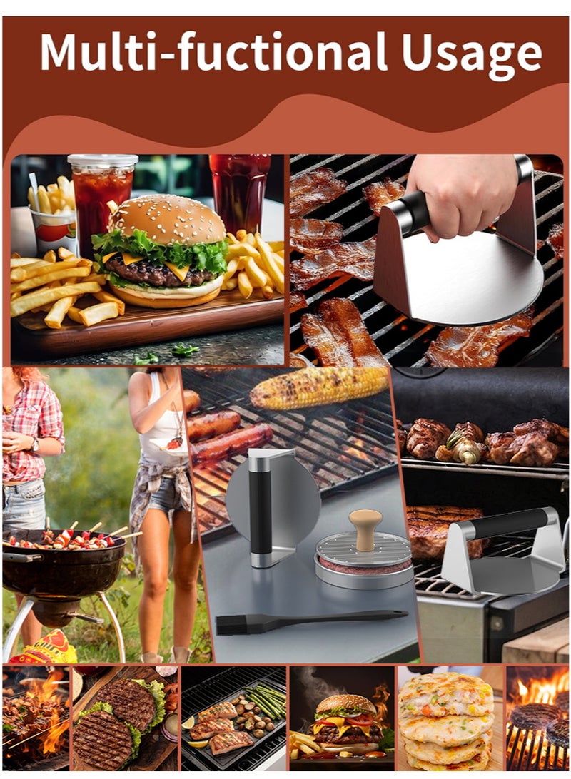 Bincoo 3PCS Meat Press Burger Press Kit, Round Hamburger Press, Stainless Steel Bacon Press and Hamburger Patty Maker, Non-Stick Burger Smasher/Hamburger Smasher Tool Set for Grill and Griddle Cooking- Silver - Image 3