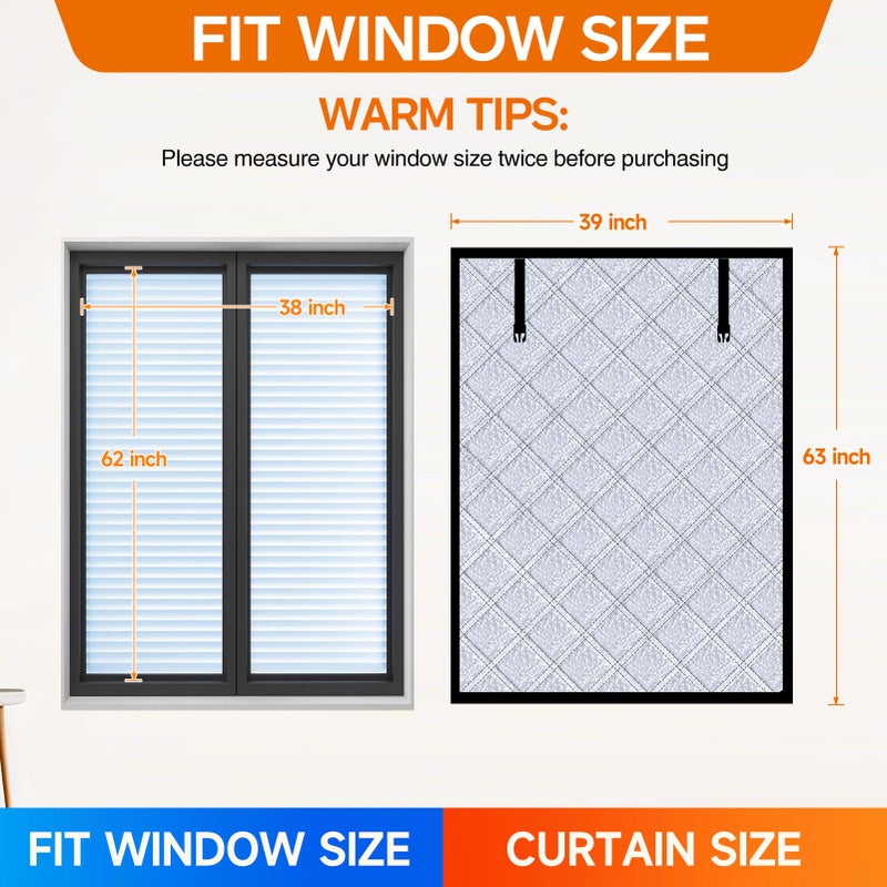 Skloopearg Winter Insulated Window Curtain 39"x63", Oxford Cloth Thermal Insulated Window Cover with Buckles,Heavy Duty Window Insulation Kit Fits Windows up to 38"x62",Silvery - Image 2